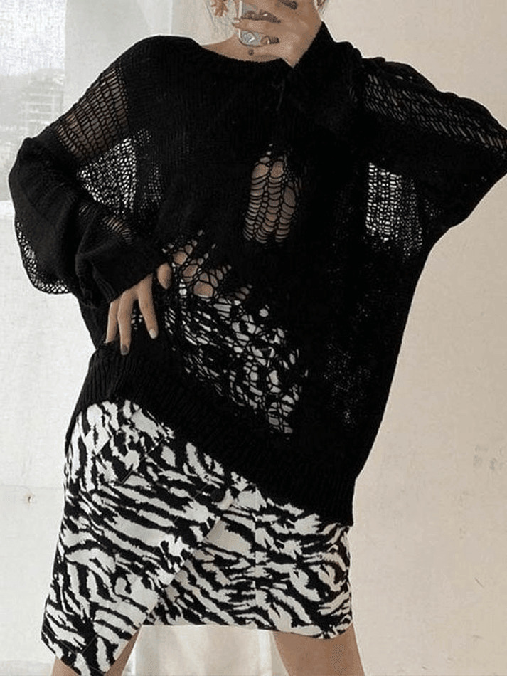 Coquette Aesthetic Distressed Crochet Knit Sweater Coquette Aesthetic Distressed Crochet Knit Sweater