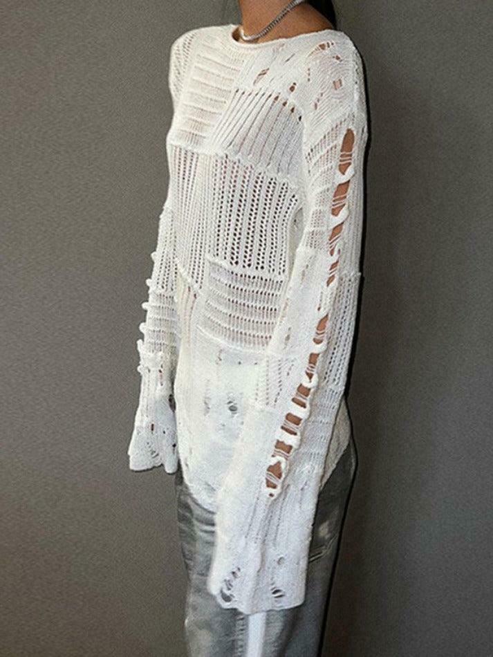 Coquette Aesthetic Distressed Crochet Knit Top - Y2K Fashion Women's Clothing Coquette Aesthetic Distressed Crochet Knit Top - Y2K Fashion Women's Clothing
