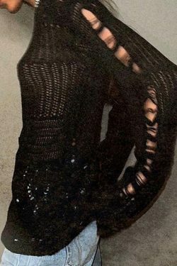 Coquette Aesthetic Distressed Crochet Knit Top - Y2K Fashion Women's Clothing