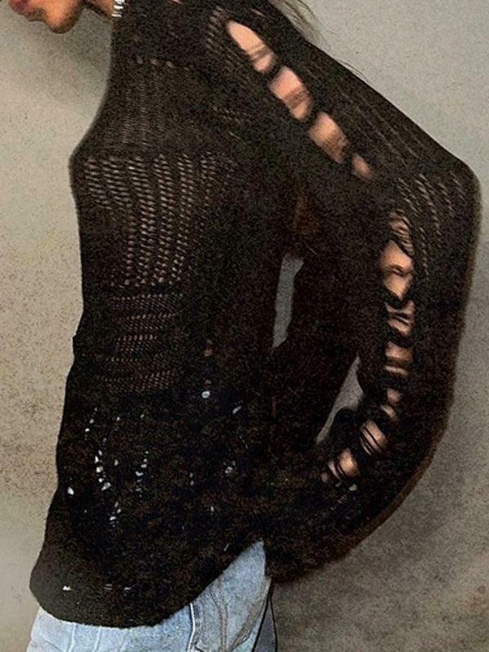 Coquette Aesthetic Distressed Crochet Knit Top - Y2K Fashion Women's Clothing Coquette Aesthetic Distressed Crochet Knit Top - Y2K Fashion Women's Clothing