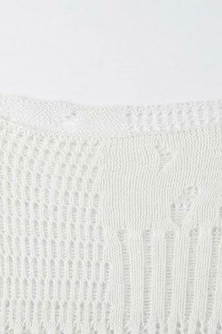 Coquette Aesthetic Distressed Crochet Knit Top - Y2K Fashion Women's Clothing