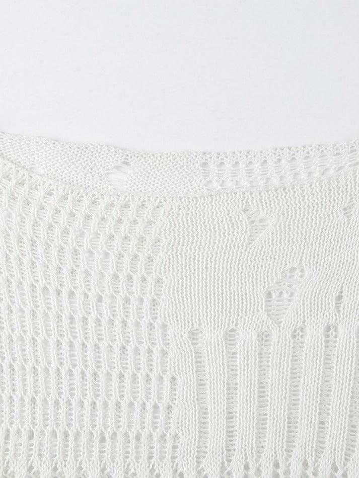Coquette Aesthetic Distressed Crochet Knit Top - Y2K Fashion Women's Clothing Coquette Aesthetic Distressed Crochet Knit Top - Y2K Fashion Women's Clothing
