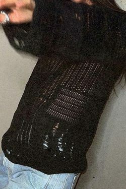 Coquette Aesthetic Distressed Crochet Knit Top - Y2K Fashion Women's Clothing