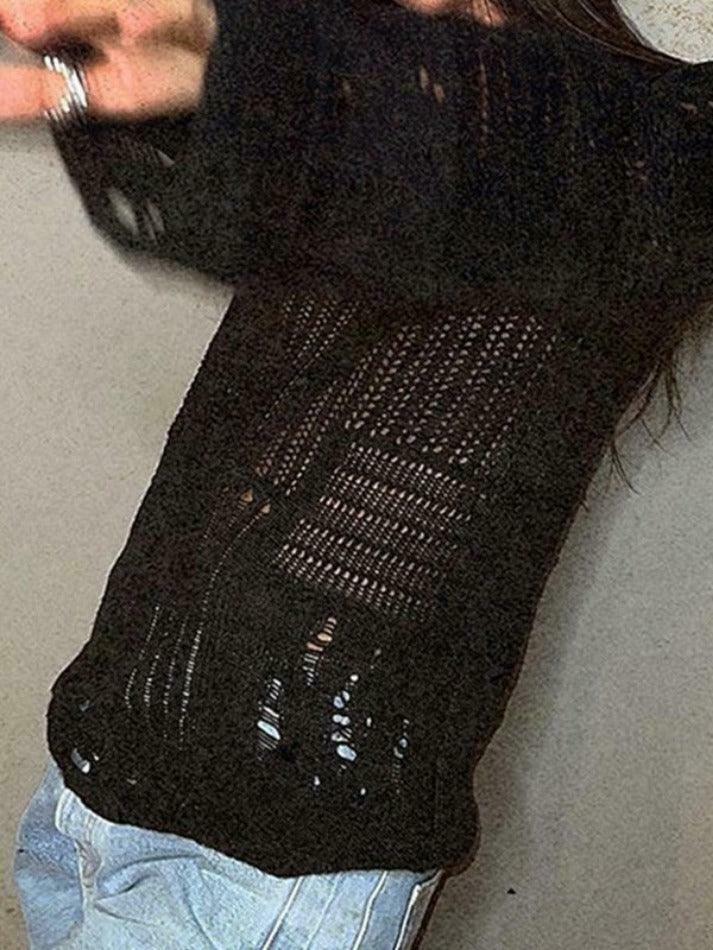 Coquette Aesthetic Distressed Crochet Knit Top - Y2K Fashion Women's Clothing Coquette Aesthetic Distressed Crochet Knit Top - Y2K Fashion Women's Clothing