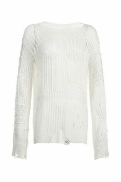 Coquette Aesthetic Distressed Crochet Knit Top - Y2K Fashion Women's Clothing