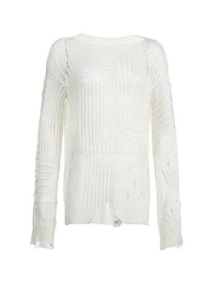 Coquette Aesthetic Distressed Crochet Knit Top - Y2K Fashion Women's Clothing Coquette Aesthetic Distressed Crochet Knit Top - Y2K Fashion Women's Clothing