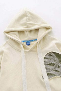 Coquette Aesthetic Distressed Skeleton Embroidered Hoodie