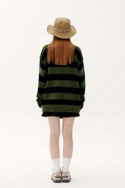Coquette Aesthetic Distressed Stripe Knit Sweater - Y2K Fashion Statement Piece
