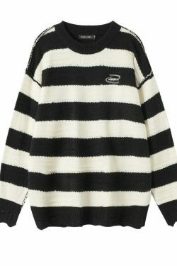 Coquette Aesthetic Distressed Stripe Knit Sweater - Y2K Fashion Statement Piece