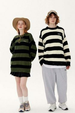 Coquette Aesthetic Distressed Stripe Knit Sweater - Y2K Fashion Statement Piece