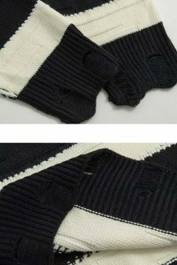 Coquette Aesthetic Distressed Stripe Knit Sweater - Y2K Fashion Statement Piece