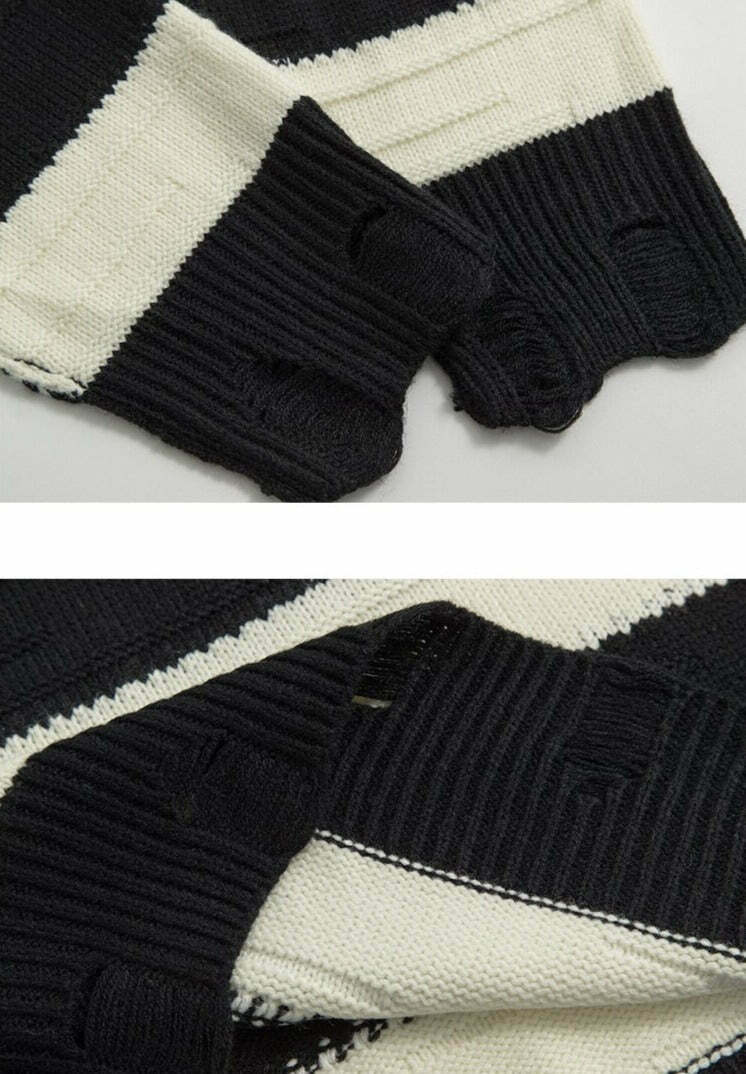 Coquette Aesthetic Distressed Stripe Knit Sweater - Y2K Fashion Statement Piece