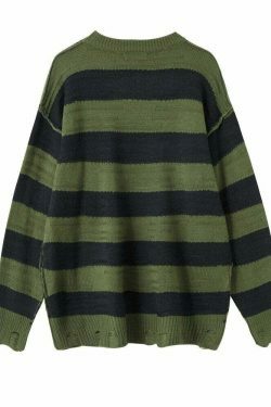 Coquette Aesthetic Distressed Stripe Knit Sweater - Y2K Fashion Statement Piece