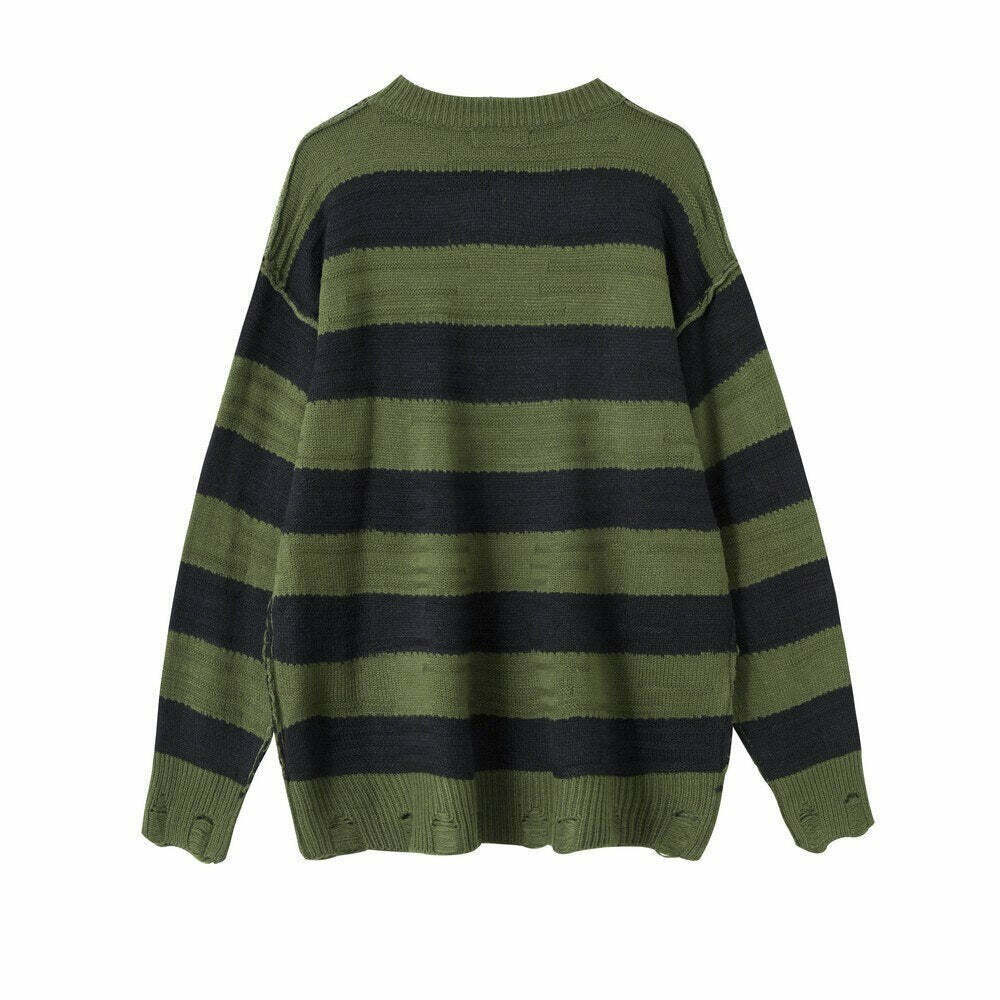 Coquette Aesthetic Distressed Stripe Knit Sweater - Y2K Fashion Statement Piece
