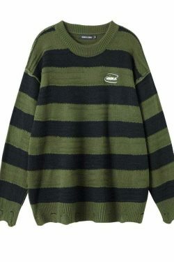 Coquette Aesthetic Distressed Stripe Knit Sweater - Y2K Fashion Statement Piece