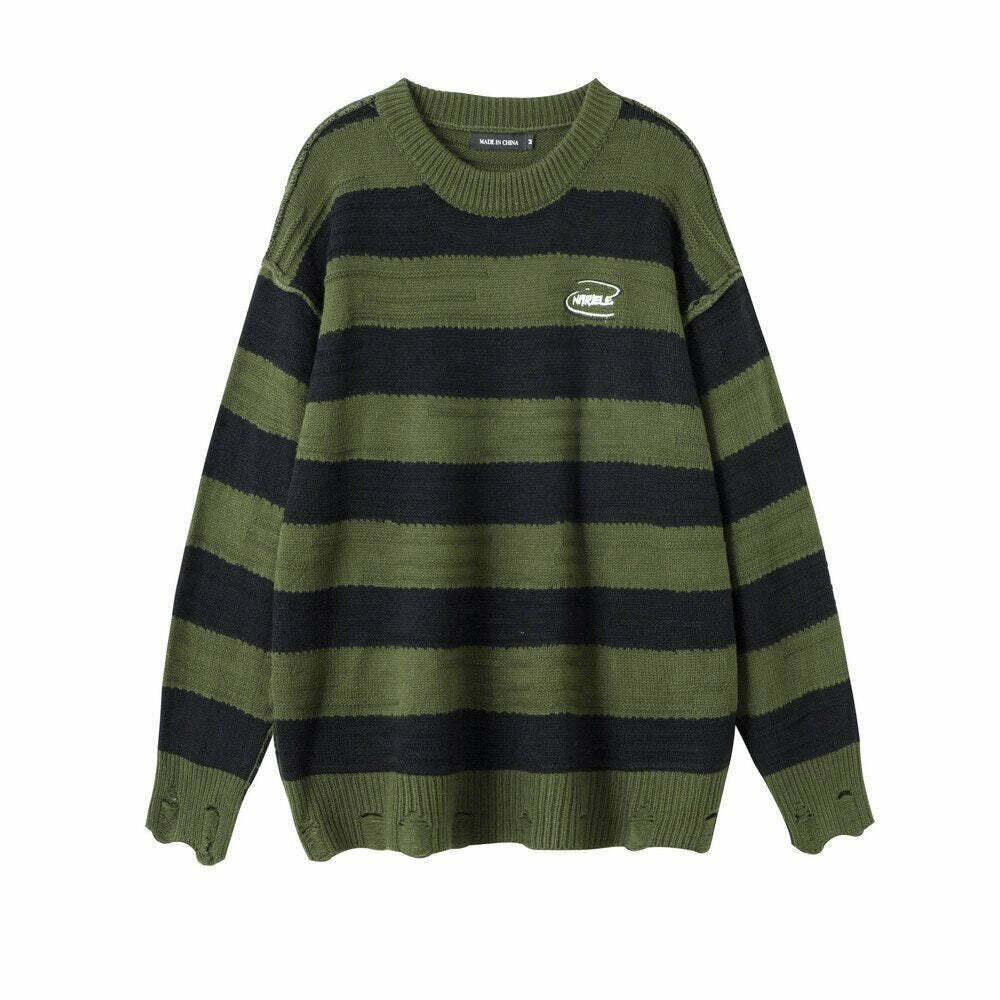 Coquette Aesthetic Distressed Stripe Knit Sweater - Y2K Fashion Statement Piece