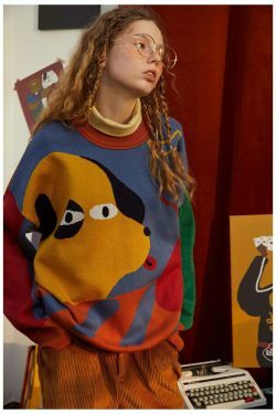 Coquette Aesthetic Doggy Sweater: Y2K Fashion, Grunge Style, Pastel Goth, Cute Tops & Cargo Skirt