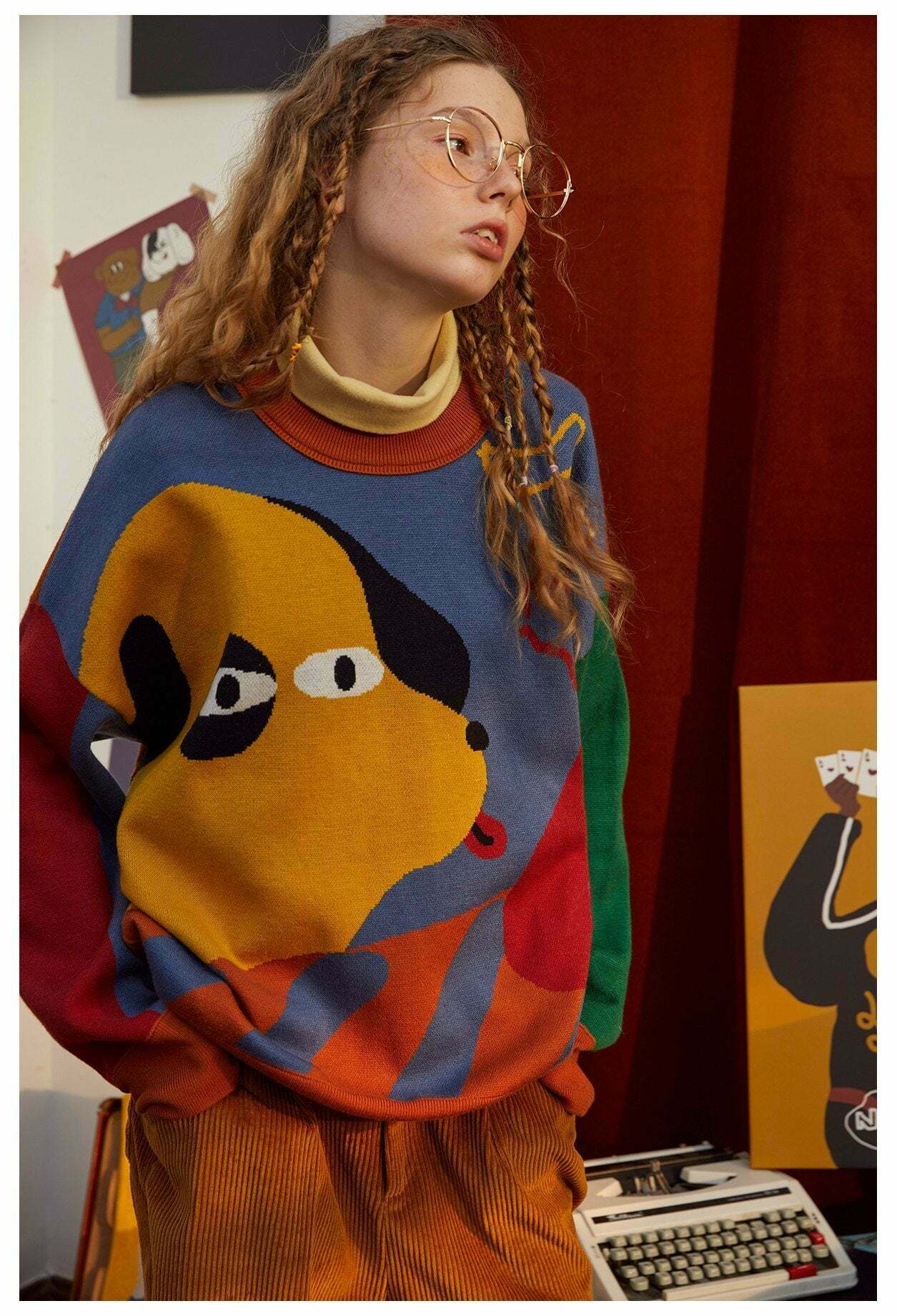 Coquette Aesthetic Doggy Sweater: Y2K Fashion, Grunge Style, Pastel Goth, Cute Tops & Cargo Skirt