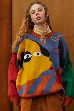 Coquette Aesthetic Doggy Sweater: Y2K Fashion, Grunge Style, Pastel Goth, Cute Tops & Cargo Skirt