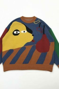 Coquette Aesthetic Doggy Sweater: Y2K Fashion, Grunge Style, Pastel Goth, Cute Tops & Cargo Skirt