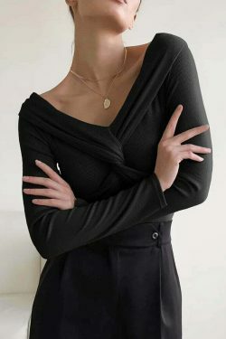 Coquette Aesthetic Draped Slash Neck Tunic - Y2K Fashion Statement Piece