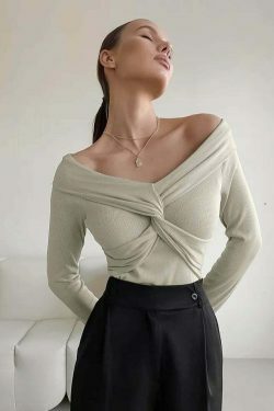 Coquette Aesthetic Draped Slash Neck Tunic - Y2K Fashion Statement Piece