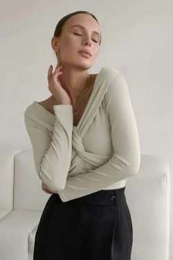 Coquette Aesthetic Draped Slash Neck Tunic - Y2K Fashion Statement Piece