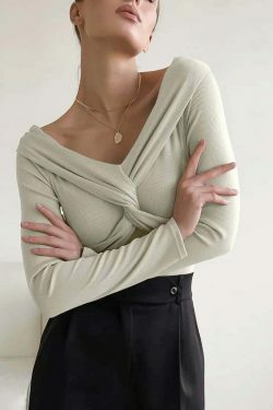 Coquette Aesthetic Draped Slash Neck Tunic - Y2K Fashion Statement Piece