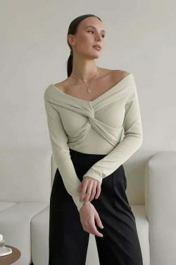 Coquette Aesthetic Draped Slash Neck Tunic - Y2K Fashion Statement Piece