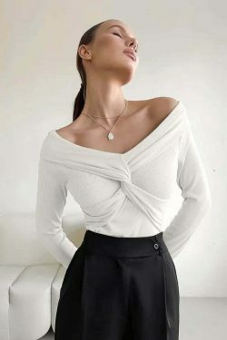 Coquette Aesthetic Draped Slash Neck Tunic - Y2K Fashion Statement Piece