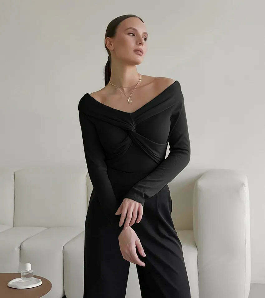 Coquette Aesthetic Draped Slash Neck Tunic - Y2K Fashion Statement Piece Coquette Aesthetic Draped Slash Neck Tunic - Y2K Fashion Statement Piece