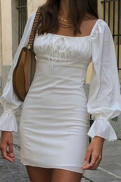 Coquette Aesthetic Drawstring Dress with Robelli Details