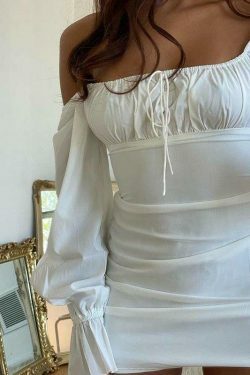 Coquette Aesthetic Drawstring Dress with Robelli Details