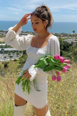 Coquette Aesthetic Drawstring Dress with Robelli Details