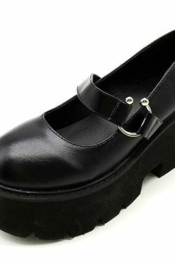 Coquette Aesthetic Egirl Grunge Square Heels Buckle Shoes