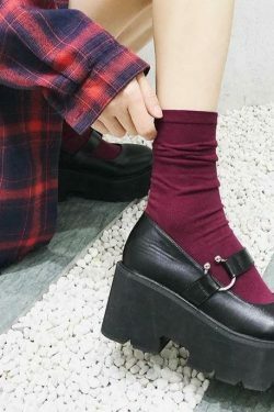 Coquette Aesthetic Egirl Grunge Square Heels Buckle Shoes