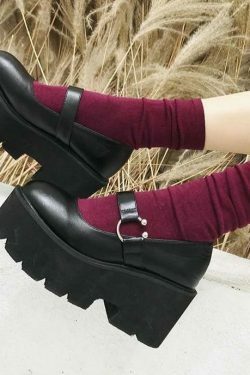 Coquette Aesthetic Egirl Grunge Square Heels Buckle Shoes