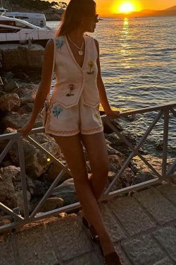 Coquette Aesthetic Embroidered Shorts Set - Y2K Fashion Women's Outfit