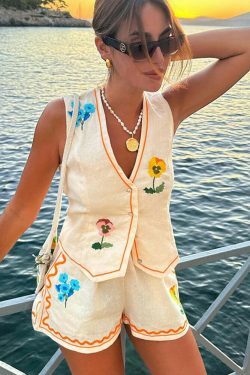 Coquette Aesthetic Embroidered Shorts Set - Y2K Fashion Women's Outfit