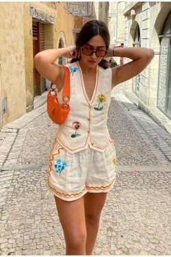 Coquette Aesthetic Embroidered Shorts Set - Y2K Fashion Women's Outfit