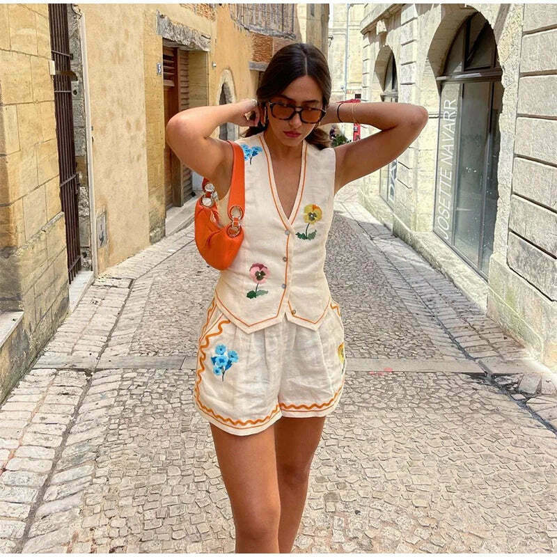 Coquette Aesthetic Embroidered Shorts Set - Y2K Fashion Women's Outfit Coquette Aesthetic Embroidered Shorts Set - Y2K Fashion Women's Outfit