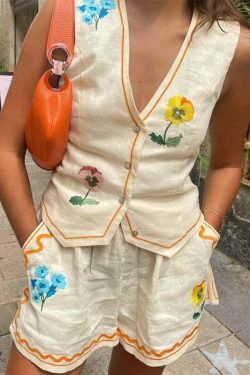 Coquette Aesthetic Embroidered Shorts Set - Y2K Fashion Women's Outfit