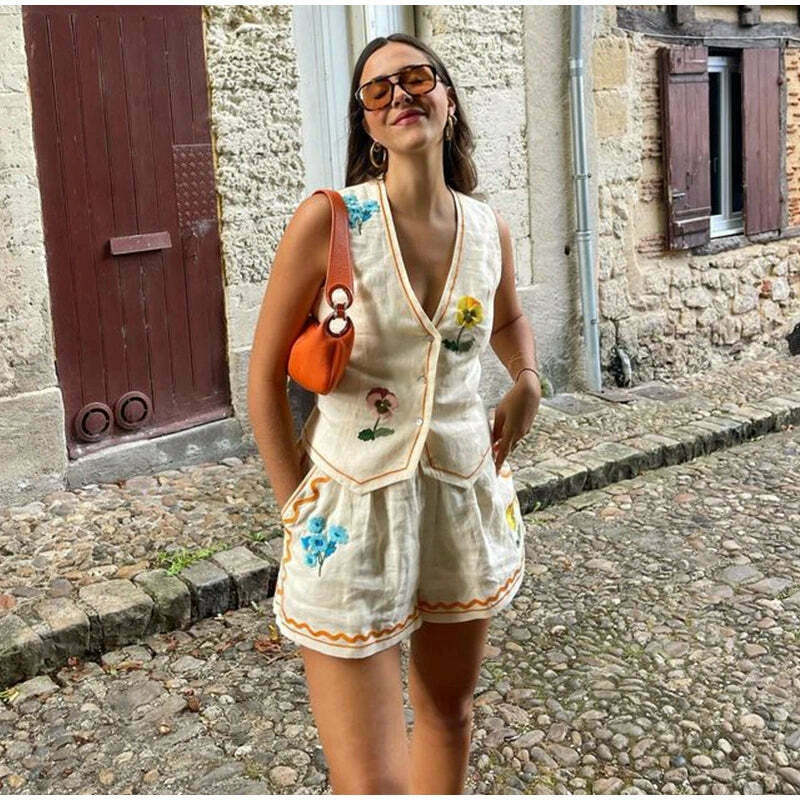 Coquette Aesthetic Embroidered Shorts Set - Y2K Fashion Women's Outfit Coquette Aesthetic Embroidered Shorts Set - Y2K Fashion Women's Outfit