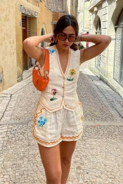 Coquette Aesthetic Embroidered Shorts Set - Y2K Fashion Women's Outfit