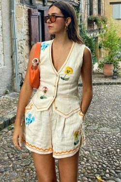 Coquette Aesthetic Embroidered Shorts Set - Y2K Fashion Women's Outfit