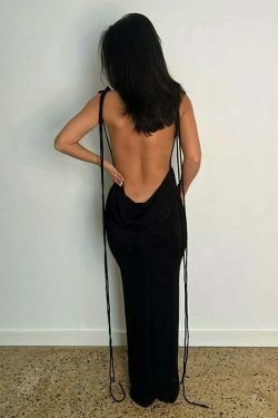 Coquette Aesthetic Emmett Backless Long Dress - Y2K Fashion - Grunge Style with Old Money Elegance