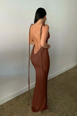 Coquette Aesthetic Emmett Backless Long Dress - Y2K Fashion - Grunge Style with Old Money Elegance