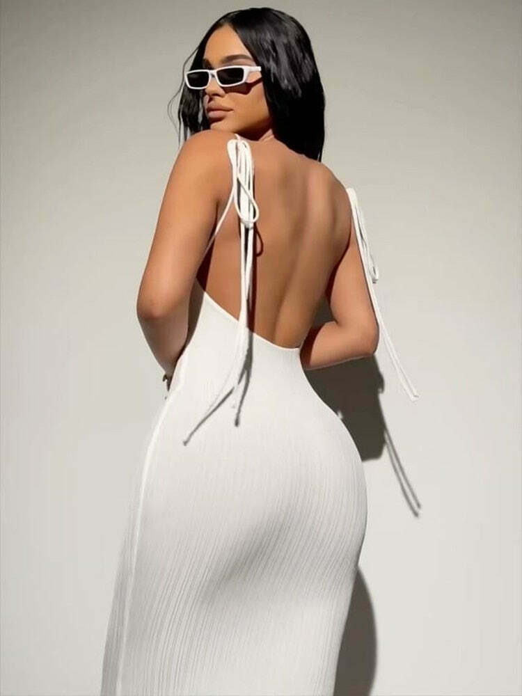 Coquette Aesthetic Emmett Backless Long Dress - Y2K Fashion - Grunge Style with Old Money Elegance