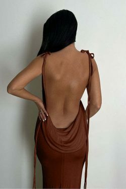 Coquette Aesthetic Emmett Backless Long Dress - Y2K Fashion - Grunge Style with Old Money Elegance