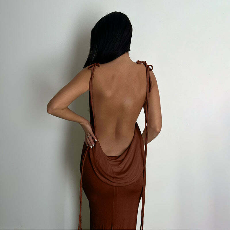 Coquette Aesthetic Emmett Backless Long Dress - Y2K Fashion - Grunge Style with Old Money Elegance